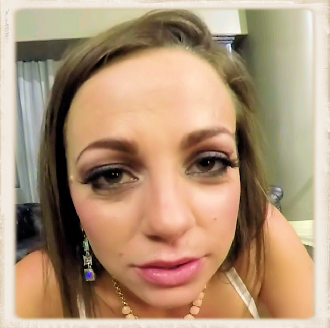 Abigail Mac face close to camera close-up in a VR porn scene