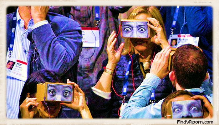 crowd with Google cardboard viewers