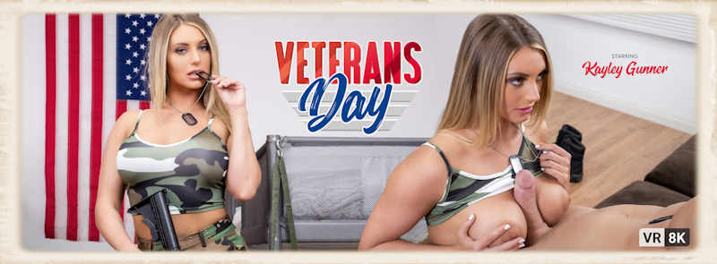 Kayley Gunner smoking in Veterans Day for VR Bangers