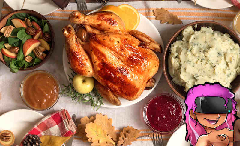 Thanksgiving VR porn discounts header wth background Thanksgiving meal