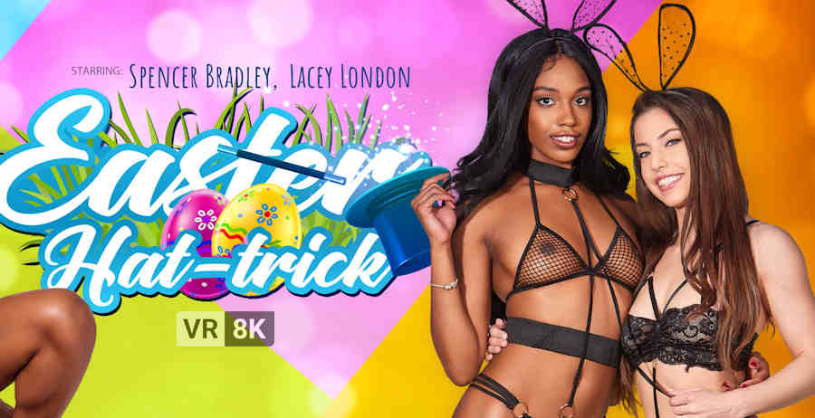 Spencer Bradley and Lacey London in Easter Hat Trick for VR Bangers VR porn studio