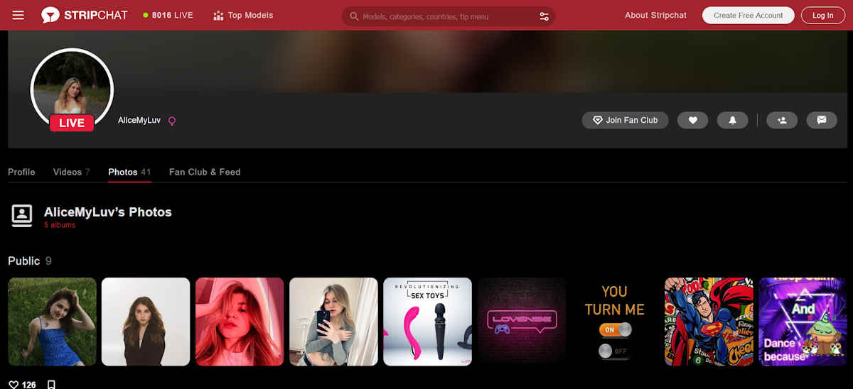 Stripchat VR model profile page AliceMyLuv