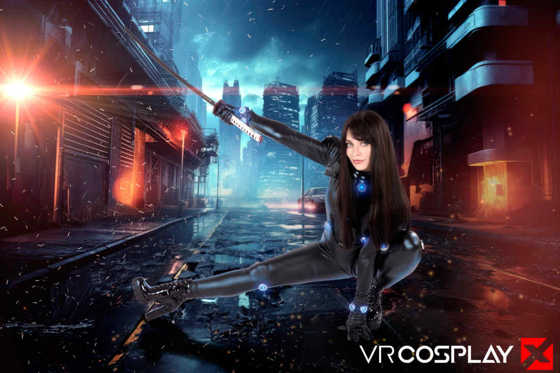 Jewelz Blu VR Cosplay X Gantz costume promo poster with sword